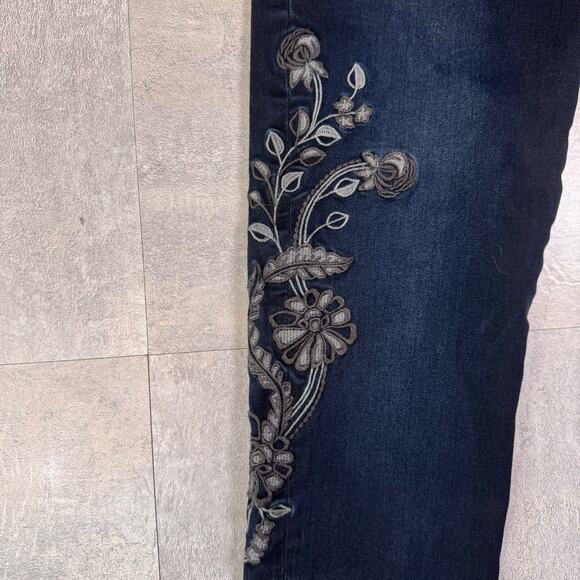 Kut From The Kloth Dark Wash Donna Ankle Skinny Jean Womens Size 0 Embroidered - Picture 3 of 11